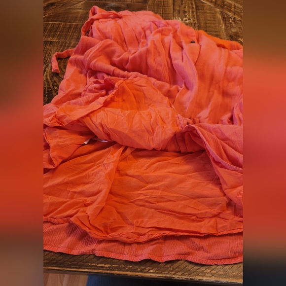 Loft V Neck Midi Shirt Dress Coral Button Down Sundress Size 0 - Picture 10 of 13